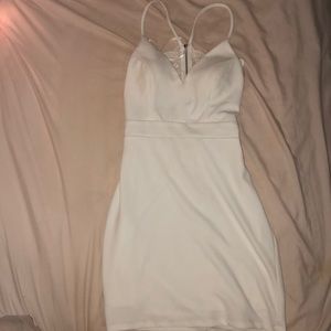 White Graduation Bodycon Dress w/ Lace